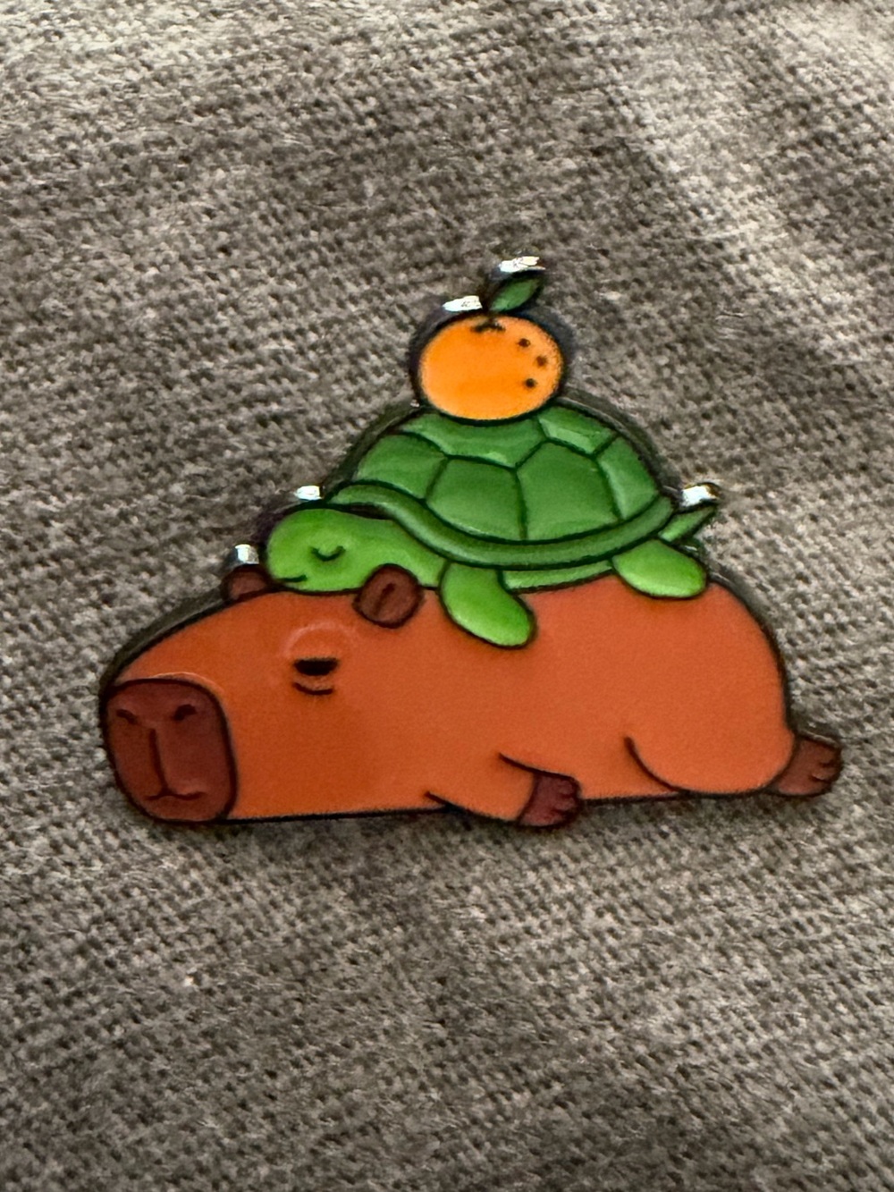 Capybara turtle orange stack Enamel Pin